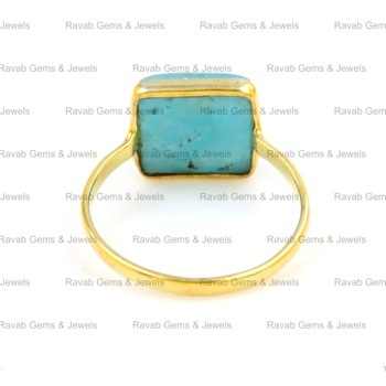 Hot Selling 12mm Natural Blue Smithsonite 18K Gold Plated 925 Sterling Silver Dainty Boho Square Ring for Women