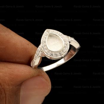 2024 Wholesale 925 Solid Silver 7x9mm Pear With Zircon Set Semi Mount Blank Bezel Setting Ring Good for Gemstone & Ashes Resin