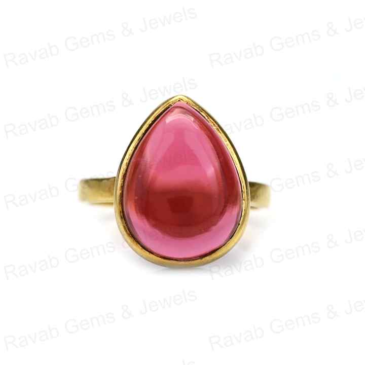 New Arrival Solid 925 Sterling Silver Pink Tourmaline Quartz Cabochon 10x14mm Bezel Setting 18k Gold Filled Fine Ring for Women