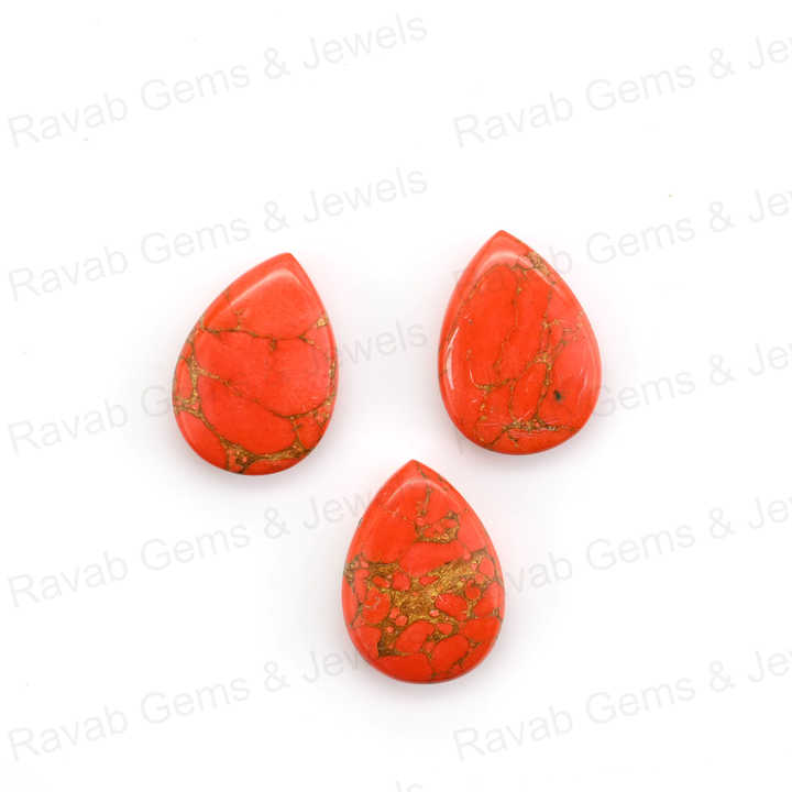Top Rare Quality 16x22mm Natural Mohave Red Copper Turquoise Pear Shape Cabochon Hand Polish Gemstone for Making Fine Jewelry