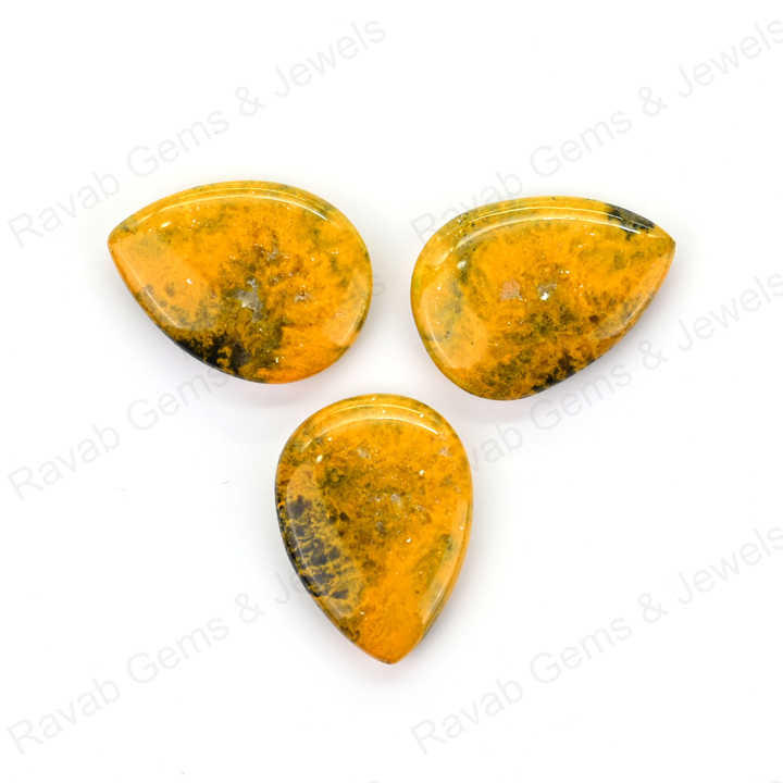 Top Rare 16x22mm Natural Bumble Bee Jasper Pear Shape Cabochon Gemstone Hand Polish Loose Stone for Making Fine Jewelry