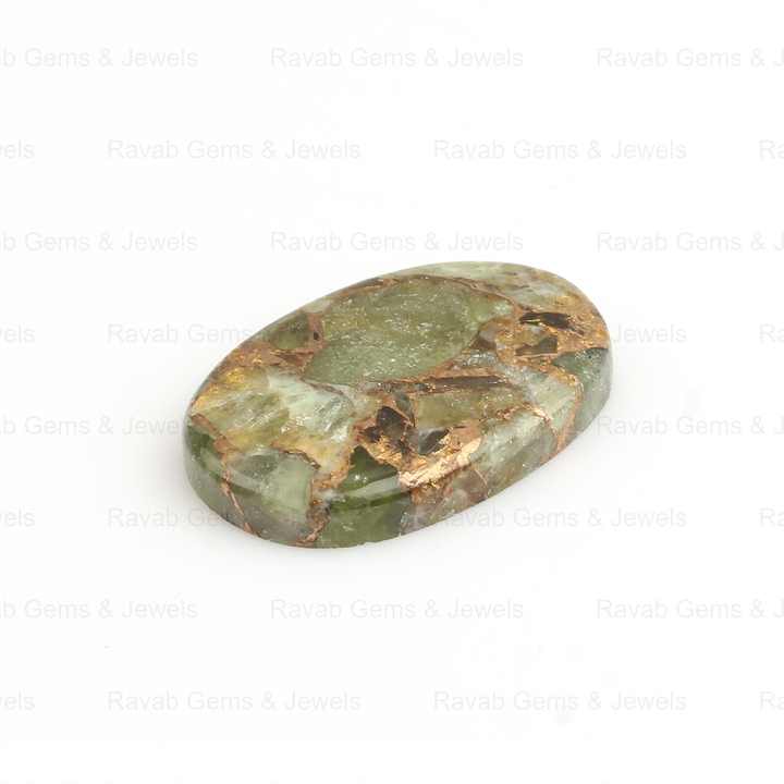 20x30mm Top Quality Natural Green Peridot Copper Composite Smooth Oval Shape Flatback Cabochon Loose Gemstone for Making Jewelry