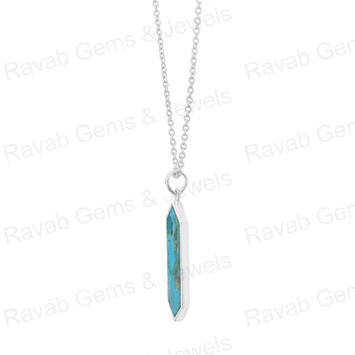 Handmade 925 Silver 10x27mm Genuine Sleeping Beauty Arizona Turquoise Bezel Charm Pendant Fine Navajo Jewelry For Men's Gift