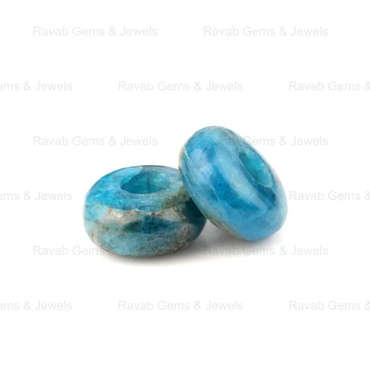 High Quality 14x8mm Natural Blue Apatite Rondelle Smooth 5mm Big Hole Loose Gemstone Beads for Jewelry Making Wholesale Price