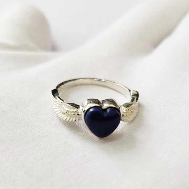Best Quality Genuine Lapis Lazuli Heart Shape Bezel Setting 10mm Angle Wing Design Solid 925 Sterling Silver Handmade Jewelry