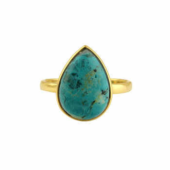 High Quality 12x16mm Natural Chrysocolla Gemstone Bezel 18K Gold Plated Dainty Pear Shape Ring Beautiful Sterling Fine for Her