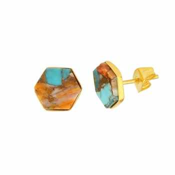 New Design 9mm Mohave Spiny Oyster Copper Turquoise Genuine Silver 18K Gold Plated Dainty Stud Earrings for Women Fine Jewelry