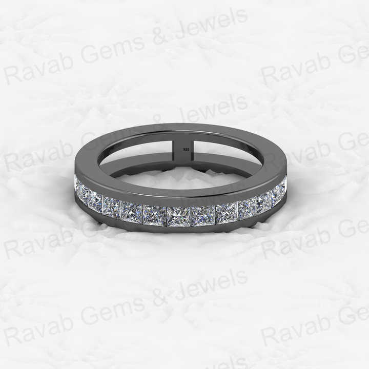 Genuine 925 Sterling Silver With Princess Cut CZ Half Eternity Gold Vermeil Channel Setting Women Ring Personalized Fine Jewelry