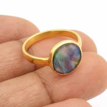 Best Selling 10mm Abalone Shell Hydro Quartz Gemstone Ring Latest Design 18K Gold Plated Handmade Sterling Silver Ring for Women