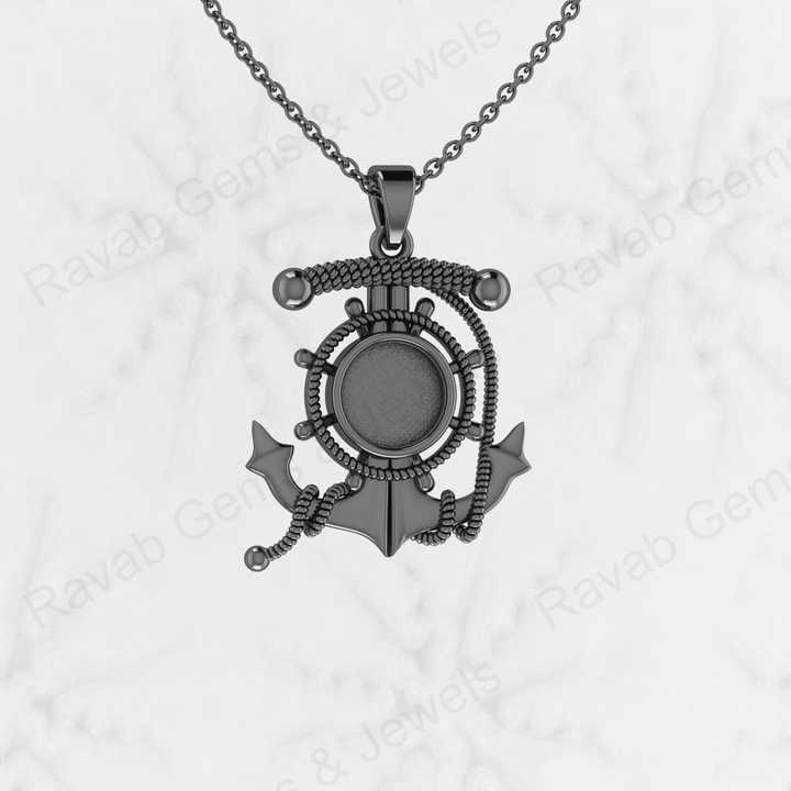 925 Sterling Silver Anchor Ship Wheel Nautical Charm Semi Mount Blank Setting Pendant Good for Ashes & Resin Work Breastmilk DIY