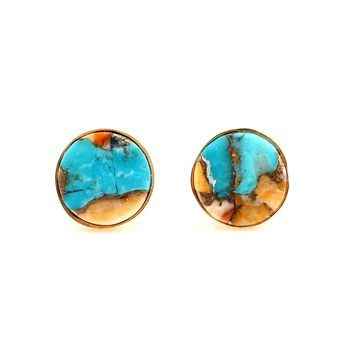 Handmade 925 Sterling Silver Fine Stud Earrings Gold-Plated Natural Oyster Copper Turquoise Gemstone Party Wedding Gift for