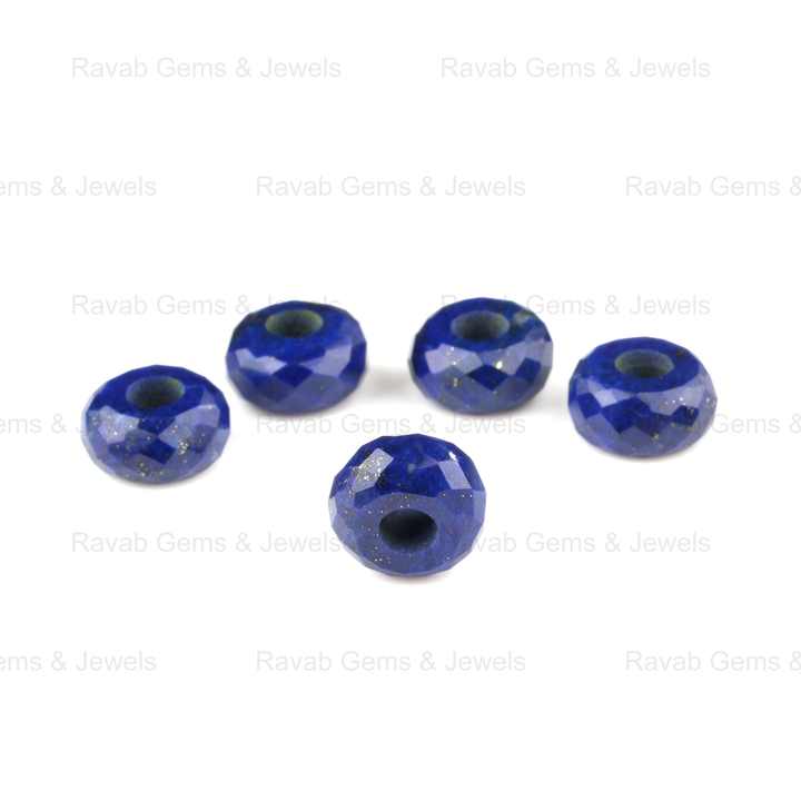High Quality Natural 14X8mm Blue Lapis Lazuli Stylist Faceted Rondelle 5mm Big Hole Loose Gemstone Beads for Making Jewelry