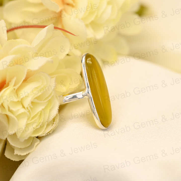 Superb Selling Solid 925 Sterling Silver Yellow Chalcedony Quartz 10x30mm Oval Bezel Setting Ring for Women Handmade Jewelry
