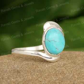 Best Selling 925 Sterling Silver Women's Unique Band Ring Handmade Natural Arizona Turquoise Cabochon 10x14mm Oval Fine