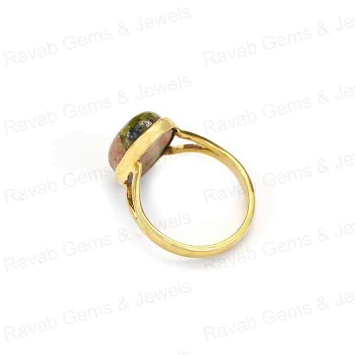New Arrival 10x14mm Oval Shaped 925 Silver Women's Fine Ring Natural Unakite Gold Vermeil Eternity Split Band with Bezel Setting