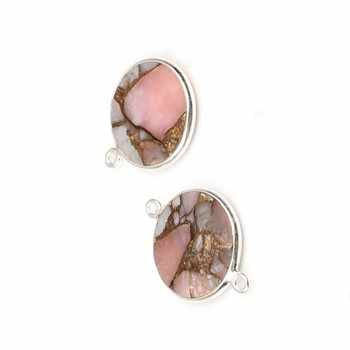 925 Sterling Silver Fine Pendants Charms 12mm Coin Pink Opal Copper Composite Gemstone Bezel Connector Pendant Necklace Gold