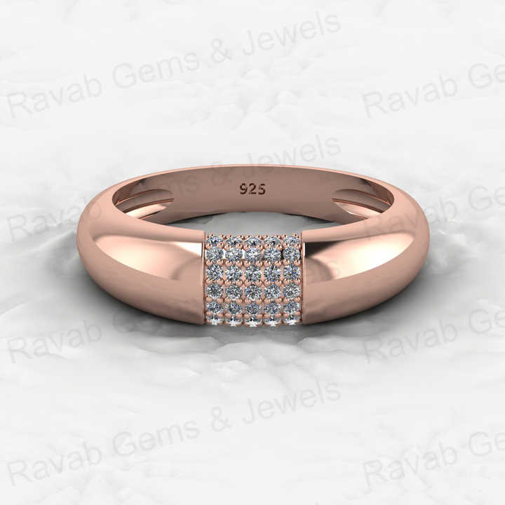 Best Selling Solid 925 Sterling Silver Round Micro Pave CZ Thick Eternity Band Domed Gold Vermeil Women Ring for Fine Jewelry
