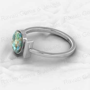 Top Selling 925 Sterling Silver Natural Chrysocolla Turquoise Gemstone Bezel Setting Adjustable Cocktail Open Ring Jewelry
