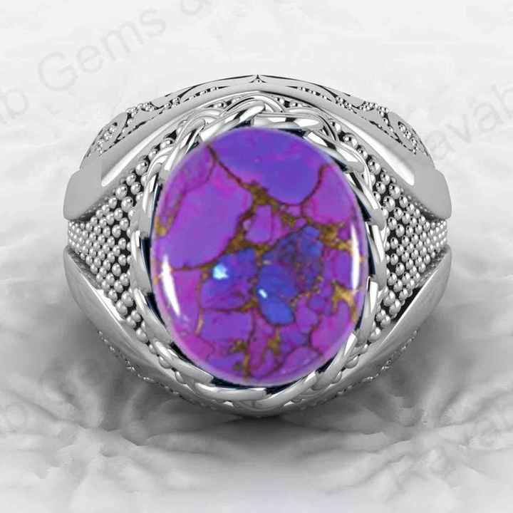 Genuine 925 Sterling Silver 13x15mm Mohave Purple Copper Turquoise Oval Turkish Men's Ring for Customized Fine Jewelry