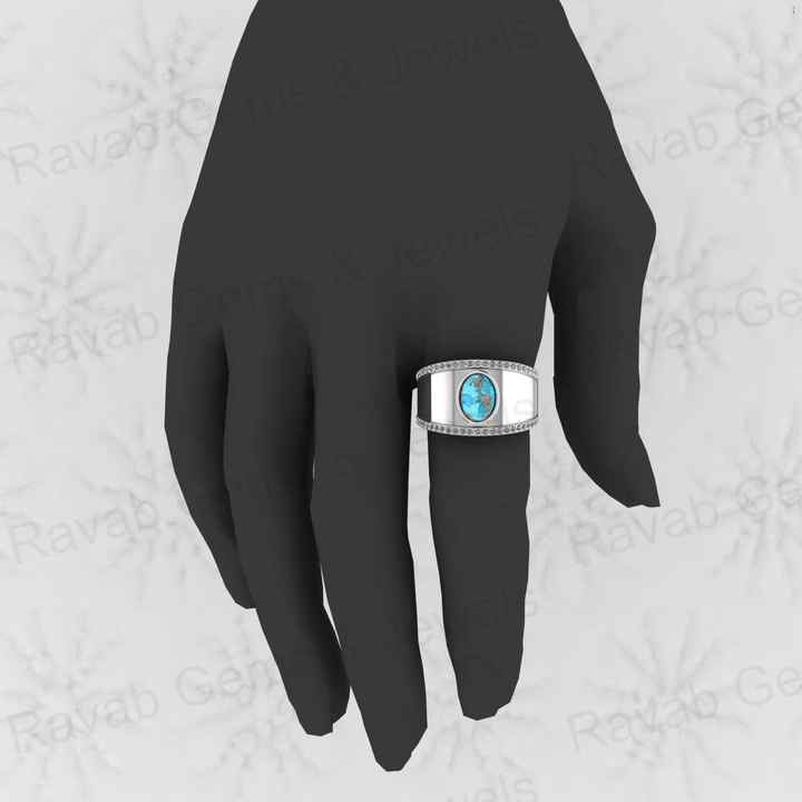 Top Selling Boho Style Women's Fine Ring Handmade 925 Silver Vermeil Natural Pyrite Turquoise Gemstone Cabochon CZ Eternity Oval