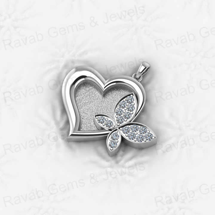 Top 925 Silver CZ 31x26mm Heart Cutout With Butterfly Semi Mounting Charm Pendant Setting for Resin Ashes Work Keepsake Jewelry