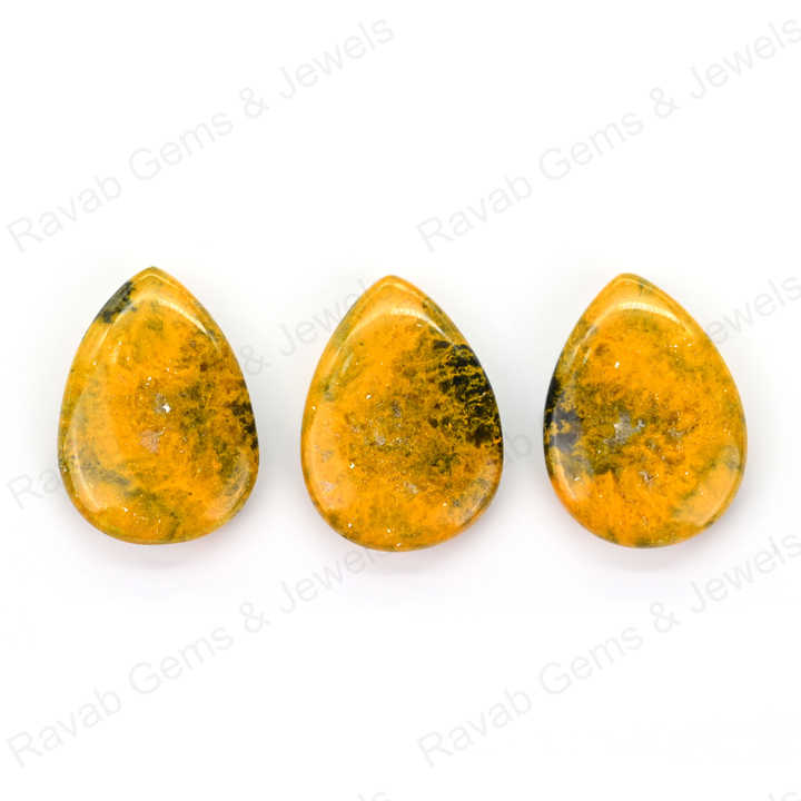 Top Rare 16x22mm Natural Bumble Bee Jasper Pear Shape Cabochon Gemstone Hand Polish Loose Stone for Making Fine Jewelry