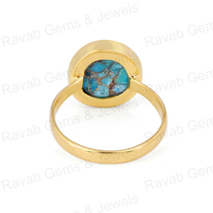Best Selling 12x13mm Mohave Blue Copper Turquoise 925 Silver Gold Vermeil Bezel Organic Shape Dainty Women Ring Navajo Jewelry