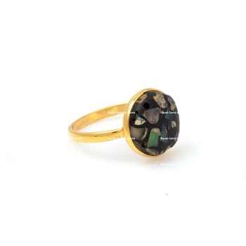 Hot Selling 12mm Natural Black Ethiopian Opal Ring Dainty Simple Trendy Gemstone Unisex Sterling Silver Rhodium Fine Jewelry