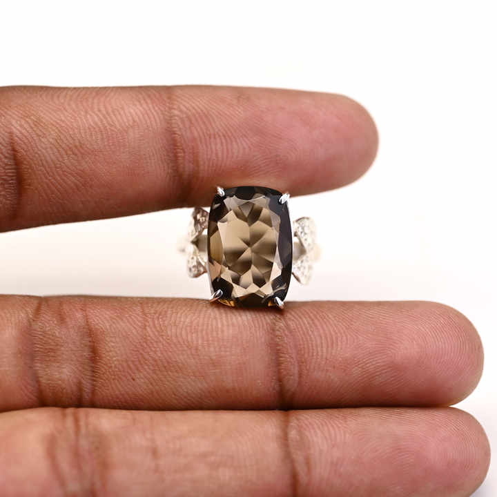 Best Quality Solid 925 Sterling Silver Sparkling Smoky Quartz Octa Cushion 10x14mm Prong Setting Ring Women Party Jewelry