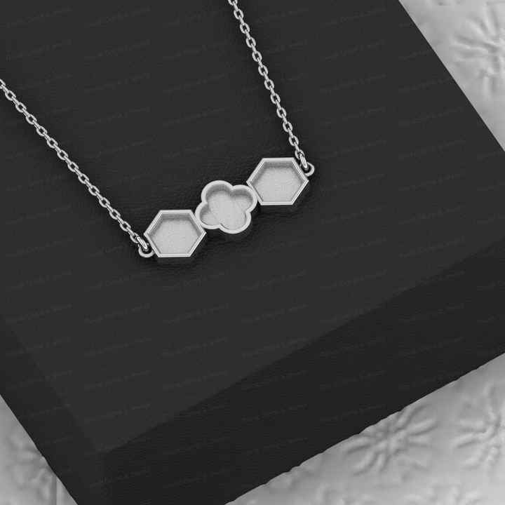 Top Quality 925 Clover & Hexagon Shape Bezel Cup Semi Mount Charm Pendant Necklace Setting Valentine Jewelry Findings Components