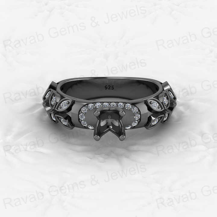 Genuine Solid 925 Sterling Silver Leaf Solitaire Semi Mount Blank Setting Ring Good for Ashes & Resin Work Breastmilk Jewelry