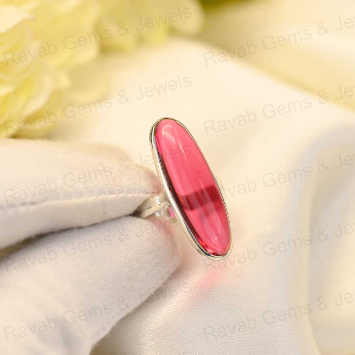 Top Selling 925 Sterling Silver Women's Fine Handmade Ring Pink Tourmaline Hydro 10x30mm Long Oval Bezel Setting