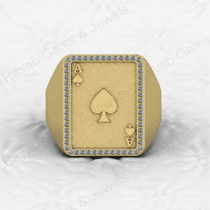 Top Selling Men's 925 Silver Accented Playing Card Gambler Ace Black Spade Signet Embossed Ring Zircon Diamond Motorhead Jewelry