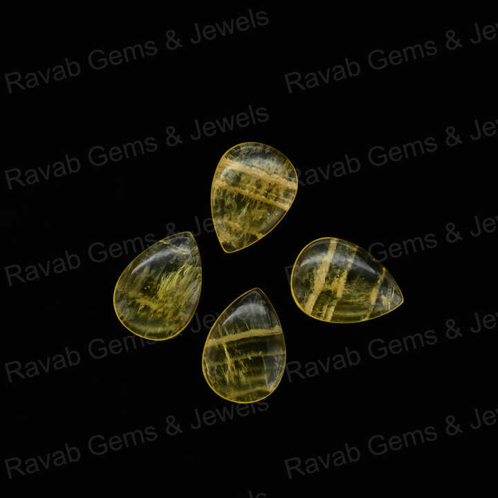 Christmas Sale 16x22mm Natural Lemon Quartz Pear Shape Cabochon Hand-Polished Loose Stone for Fine Jewelry Making