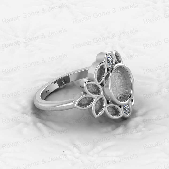 Solid 925 Sterling Silver 8mm Round & Micro Marquise CZ Semi Mount Blank Bezel Base Ring Setting for Resin Ashe Keepsake Jewelry