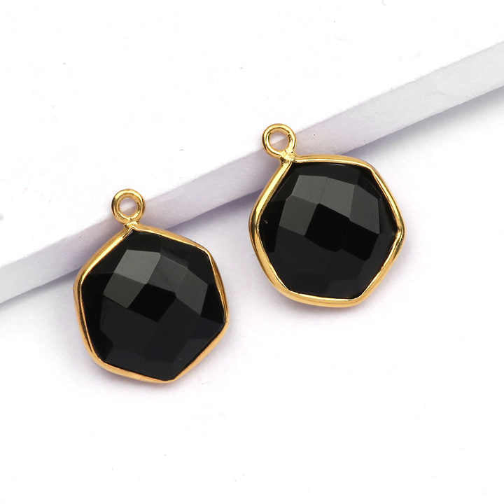 Hot Selling 12mm Hexagon Shape Black Onyx Pendant Men's Fine Bezel Setting Sterling Silver Gold Plating Indian Bezel Gifts