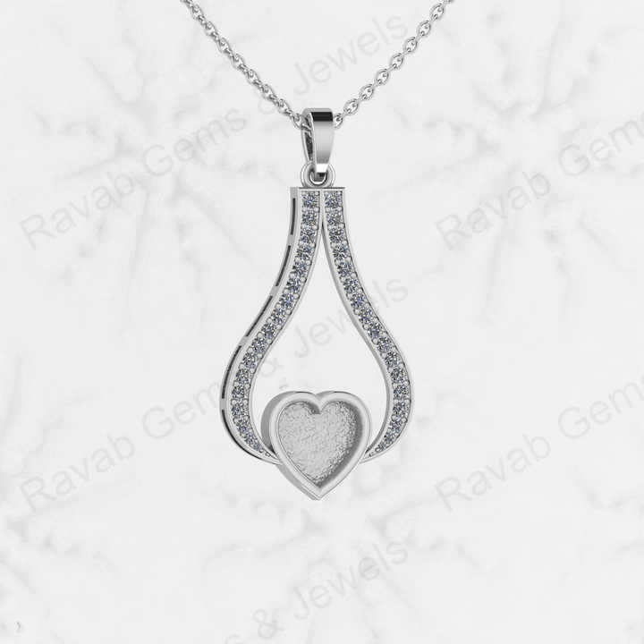 Top Quality 925 Sterling Silver With CZ 8mm Heart Semi Mounting Charm Pendant Setting for Ashes Resin Work Breastmilk Jewelry