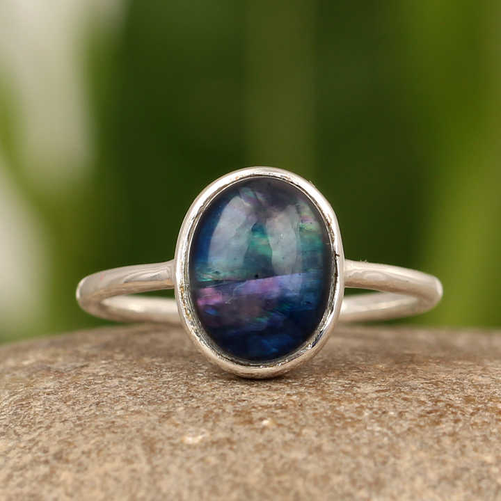 Best Quality Gorgeous Multi Color Abalone Shell Quartz Oval Shape 10X14mm Gemstone Solid 925 Sterling Silver Dainty Women Ring