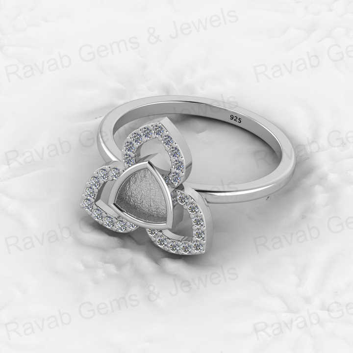 Genuine Solid 925 Sterling Silver Clover Trillion Semi Mount Blank Setting Ring Good for Ashes & Resin Work Breastmilk Jewelry