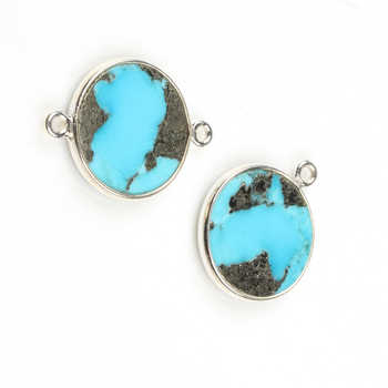 Natural Pyrite Turquoise 12mm Gemstone Jewellery Handmade Sterling Silver Round Coin Charm Connector for Pendant and Necklace
