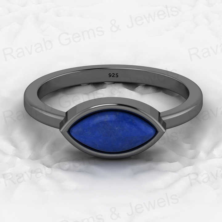 Top Selling Genuine 925 Sterling Silver Natural 5x10mm Lapis Lazuli Gemstone Marquise Bezel Ring for Women Fine Jewelry