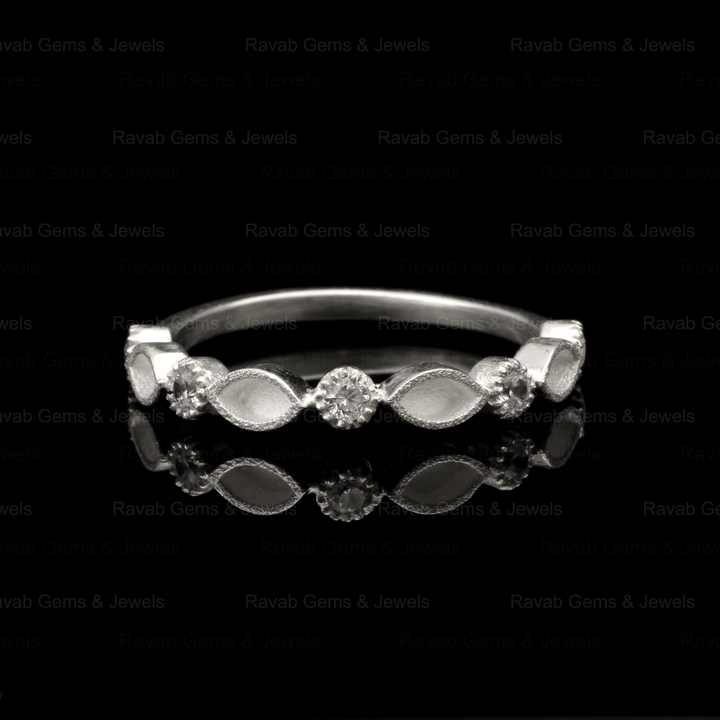 Genuine 925 Silver 2x4mm Marquise With CZ Half Eternity Semi Mount Blank Setting Ring Good for Keepsake Breastmilk Jewelry
