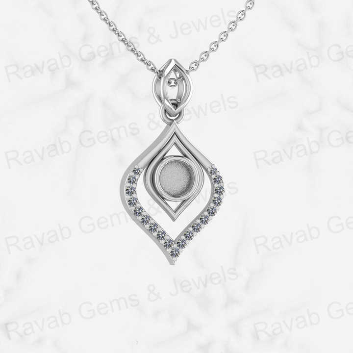 Solid 925 Sterling Silver With CZ 14x20mm Water Drop Semi Mount Blank Charm Pendant Stone Setting for Resin Ashes Work Jewelry