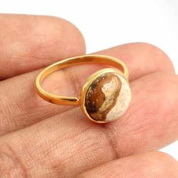 Best Quality Gold-Plated Solitaire Ring Natural Picture Jasper Gemstone Dainty Beautiful Design for Weddings Parties Gifts