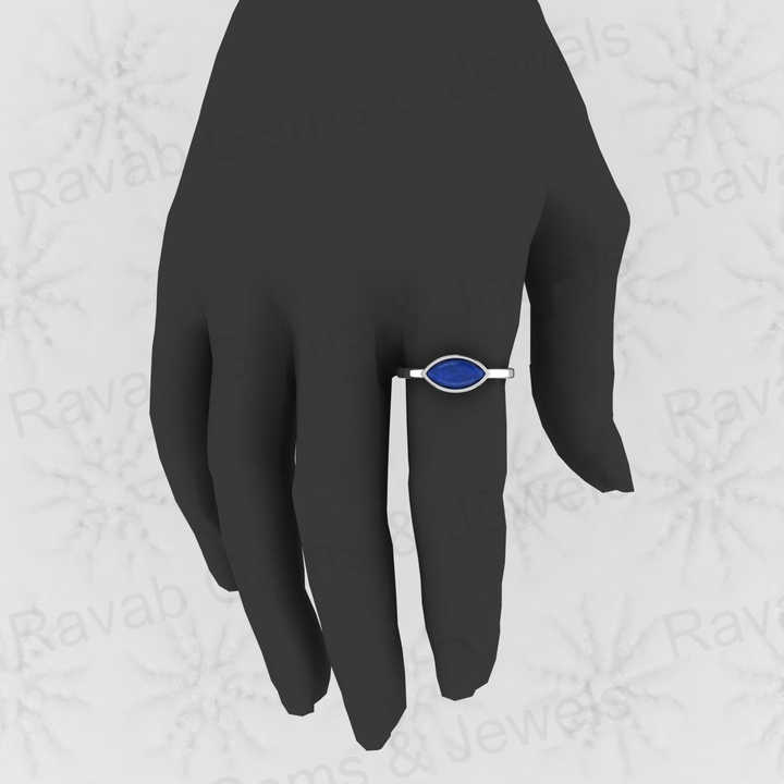 Top Selling Genuine 925 Sterling Silver Natural 5x10mm Lapis Lazuli Gemstone Marquise Bezel Ring for Women Fine Jewelry
