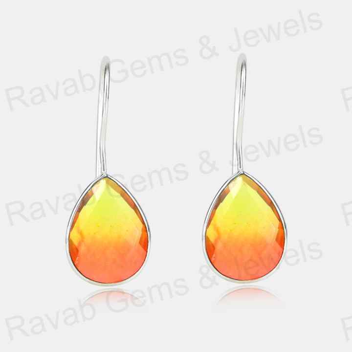 Best Quality Solid 925 Sterling Silver Watermelon Tourmaline Quartz Pear Checker Cut Dangle Drop Earring for Women Fine Jewelry