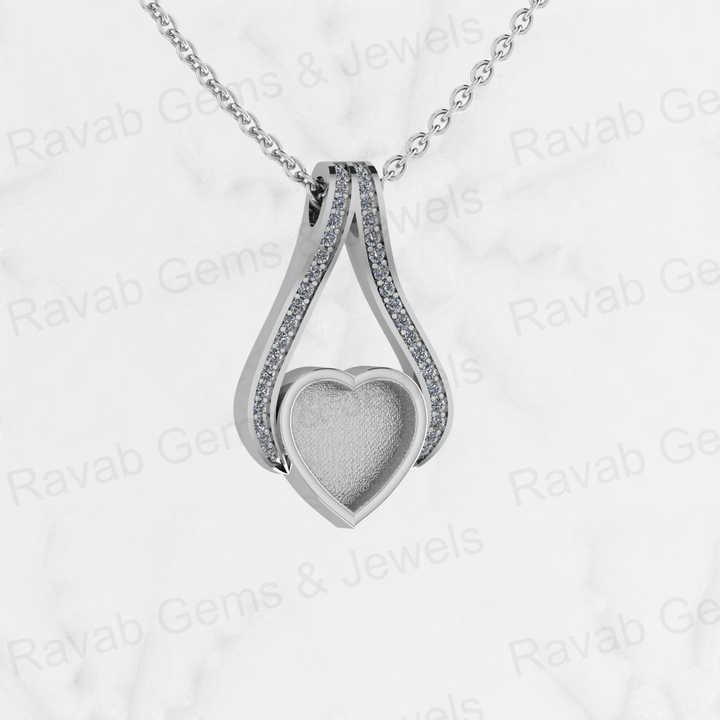 Top Quality 925 Silver Heart Charm Blank Bezel Setting Pendant With CZ Settled DIY Keepsake Jewelry for Resin Ashes and Stone