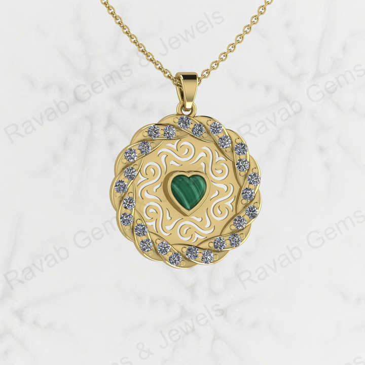 Solid 925 Sterling Silver Natural Malachite Gemstone Heart Shape 5.50mm Filigree Designer Pendant Necklace Handmade Jewelry