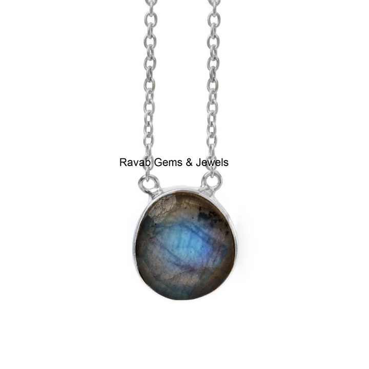 Top Selling Genuine 14x15mm Labradorite Gemstone 18k Gold Plated Sterling Silver Dainty Chain Organic Shape Necklace for Women