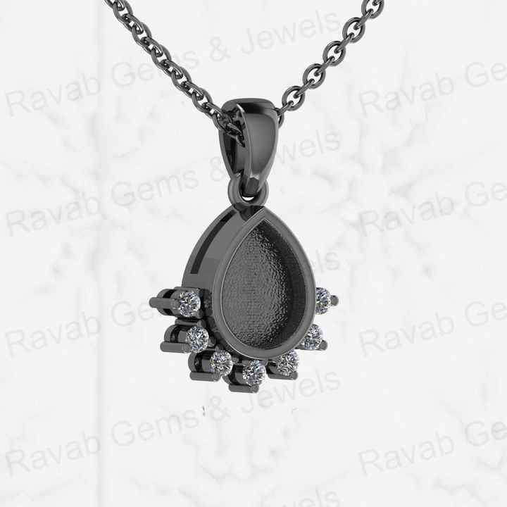 High Quality 925 Silver 6x8mm Pear Drop Setting Blank Bezel Charm Locket Pendant CZ Set DIY Breast Jewelry Findings Components